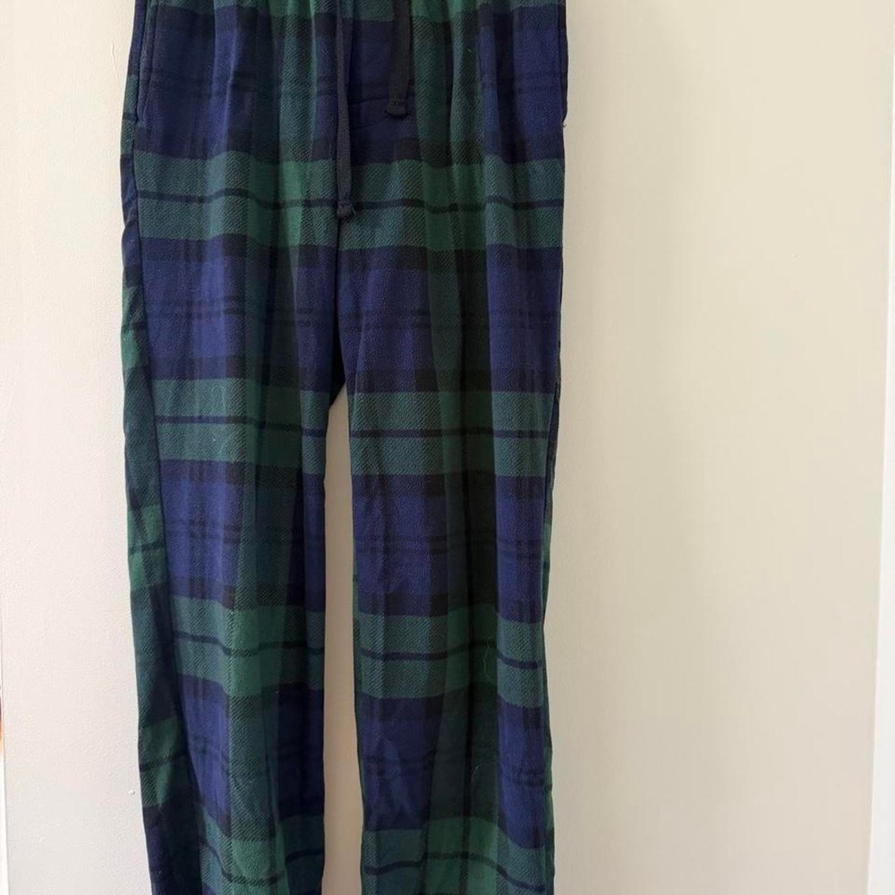 Croft & Barrow Pajama Pants Mens S Green Blue Plaid Like New Flannel Fleece